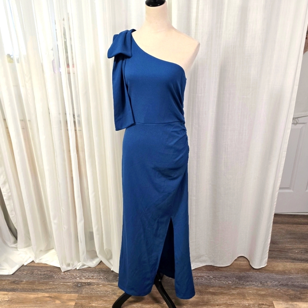 2/$30 NWT Pretty Garden Peacock Blue One Shoulder Long Maxi Dress Size L